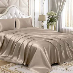 coolbeds Taupe Solid 400 TC Satin King Fitted Bedsheet with 2 Satin Pillow covers-picture-11