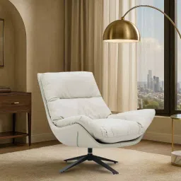 royaloak Derby Fabric Swivel Lounge Chair In White Color image 1