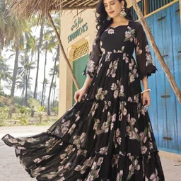 odd by chansi trendz Floral Print Georgette Stitched Flared/A-line Gown image 5