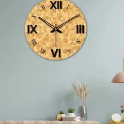 Three D Cubes Printed Wood Wall Clock In Beige By VibeCrafts image 2