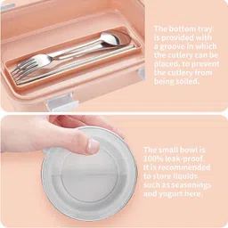 globltrader Stainless Steel 4 Compartment Lunch Box with Spoon Fork On-The-Go Meal BPA-Free 4 Containers Lunch Box image 3