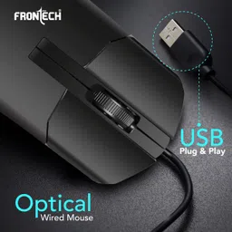 Frontech Wired USB Mouse | 3 Handy Buttons | Scroll Wheel 1000 DPI | MS_0101 Wired Ambidextrous Optical Mouse image 2
