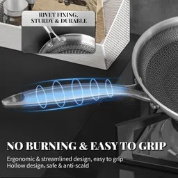 pald Steel Frying Pan,Honeycomb Carving,Non-stick Skillet forAll Cooktops,Cool Handle Fry Pan 26 cm diameter 1.5 L capacity image 5