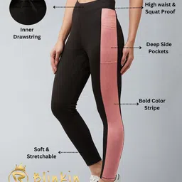 blinkin Color Block Women Black, Pink Tights image 3