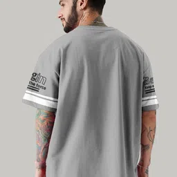 force Men Printed Round Neck Cotton Blend Grey T-Shirt image 2