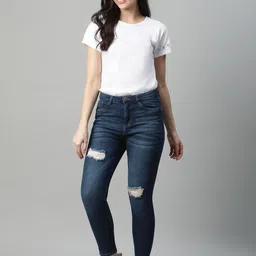 mast & harbour Women Skinny Mid Rise Dark Blue Jeans image 5