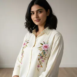 reputed Women Relaxed Fit Fit Embroidered Casual Shirt image 3