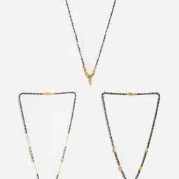 ZENEME Set of 3 Gold-Plated AD-Studded & Beaded Mangalsutra image 2