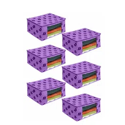 prettykrafts Set Of 6 Purple & Transparent Printed Saree Organisers image 1