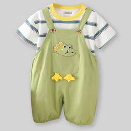 INCLUD Boys Striped T-shirt with Graphic Printed Straight Leg Dungarees image 2