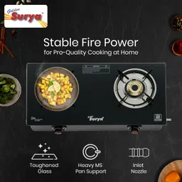 golden surya Spark | Toughened Glass | ISI Certified | "LPG Use | ( MS Powder Coated Frame) Iron Manual Gas Stove image 4