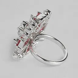 justpeachy Rhodium-Plated AD-Studded Adjustable Finger Ring image 2