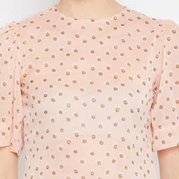 DELAN Peach-Coloured Floral Print Sheer Georgette Top image 5