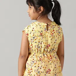 KiddoPanti Girls Peter Pan Collar Floral Printed Cinched Waist Georgette Top image 3
