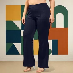 hocc Women Loose Fit Dark Blue Lycra Blend Trousers image 2