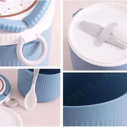 lifesta Insulated Stainless Steel Round Lunch Box - Double Layer Lunch Box 2 Containers Lunch Box image 3