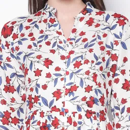 Sera White Floral Print Mandarin Collar Maxi Longline Top image 2