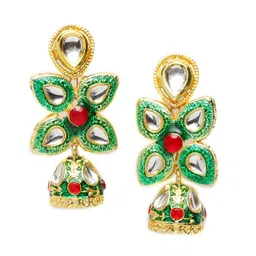 Moedbuille Green Dome Shaped Jhumkas Earrings image 3