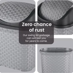 kuber industries 7 Liters Plastic Pedal Swing Lid Dustbin | Check Dhakkan- Grey Plastic Dustbin image 4