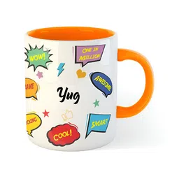 ARTBUG Orange & White Printed Ceramic Glossy Personalized Mug 350 ml image 3