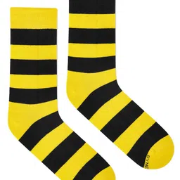 Dynamocks Unisex Yellow & Navy Blue Striped Calf-Length Socks image 2