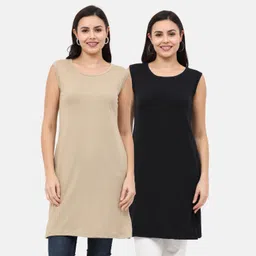 Women Beige, Black Tank Top/Vest-image-4