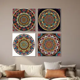 nestroots Floral Circle Canvas Set of 4 Printed Wall Painting White Frame-picture-17