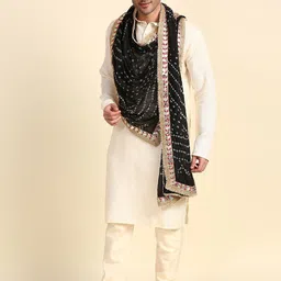 dupatta bazaar Silk Blend Printed Black Men Dupatta image 2