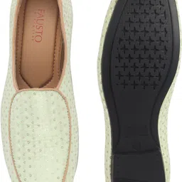 fausto Embroidery Sequin Ethnic Slip On Round Toe Juttis for Wedding|Sherwani Mojaris For Men image 4