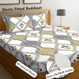 amrange Cotton King Fitted (Elastic) 210 TC Floral Bedsheet-picture-16
