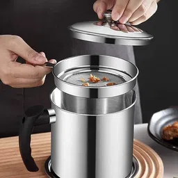 Oil Strainer Pot Grease Can - Stainless Steel Cooking Grease Container Collapsible Strainer-image-0
