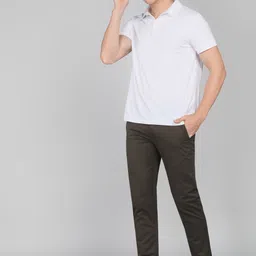 peter england Men Regular Fit Yellow Cotton Blend Trousers image 2