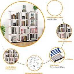 trillium Bedroom – 12 Shelf Foldable Almirah, Portable Clothes Storage Rack for Home Metal Open Book Shelf image 2