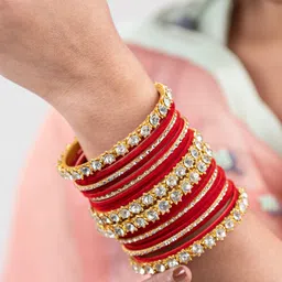 mamon creations Metal, Fabric, Alloy Crystal Gold-plated Bangle Set image 3
