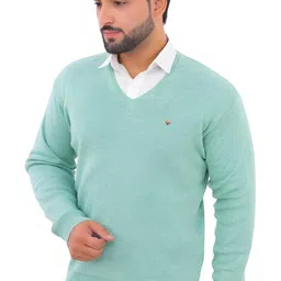 klove Men Self Design V Neck Light Green Sweater image 3