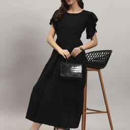 jash creation Women Fit and Flare Black Midi/Calf Length Dress-picture-14