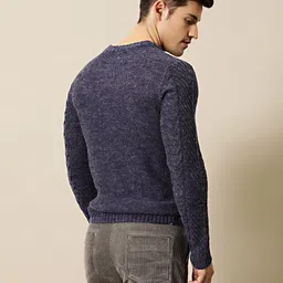 mr bowerbird Men Self Design Round Neck Dark Blue Sweater image 5