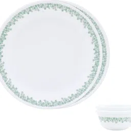 corelle Pack of 4 Glass Spring Blossom Mint Bachelor Set(K)-4 Pcs| Microwave & Dishwasher Safe Dinner Set-picture-29