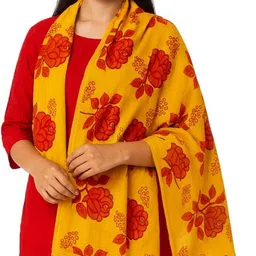 rare culture Cotton Blend Printed Yellow Women Dupatta image 2