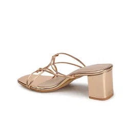 DressBerry Rose Gold-Toned Textured Open Toe Block Heels image 2