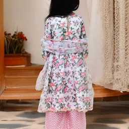 Fayon Kids Girls Floral Printed Regular Pure Cotton Kurti with Palazzos & With Dupatta image 2