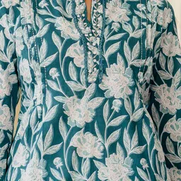 Anouk Women Floral Embroidered Regular Beads and Stones Pure Cotton Kurta with Pyjamas & With Dupatta image 2