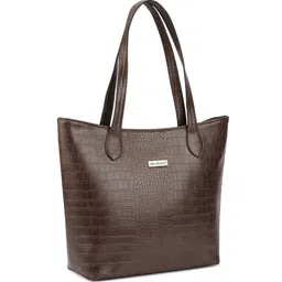 DressBerry Brown Textured Structured Tote Bag image 3