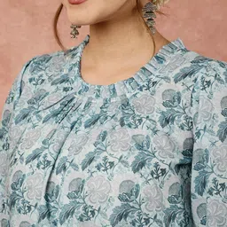 Jaipur Kurti Floral Printed Puff Sleeves A-Line Kurta with Trouser image 2