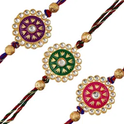 eCraftIndia Set of 3 Meenakari Designer Rakhi with Roli Chawal image 2