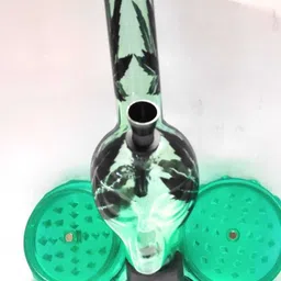 mftonline LIGHT GREEN FACE BONG ACRYLIC WITH ACRYLIC CRUSHER Beer Bong Funnel image 1