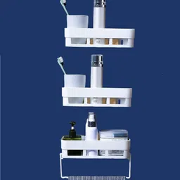 qxore Plastic Bathroom Accessories Rack Shelf( 3 Bathroom Rack + 1 Towel Hanger) Plastic Wall Shelf-picture-21