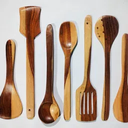 decorlay Natural Cooking Spoon Set of 7 | 2 Frying, 1 Serving, 1 Spatula, 1 Chapati Spoon, 1 Desert, 1 Rice | Rosewood Utensils | Brown Wooden Table Spoon Set-picture-15