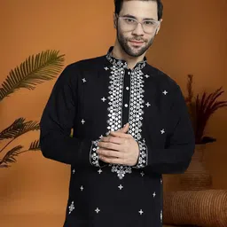 jompers Men Embroidered Cotton Silk Straight Kurta-picture-13