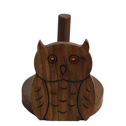 ExclusiveLane Brown  Owl On A Roll Hand Carved Toilet Roll Holder image 4